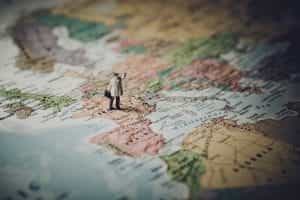 A French figurine placed a map of Europe ‘hails a cab’ to symbolically leave the UK.