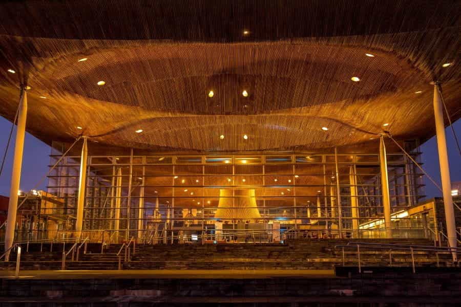 The Senedd Cymru Welsh parliament building.