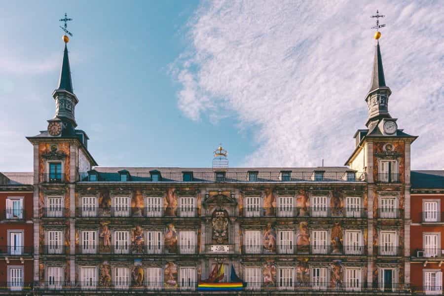 The Plaza Mayor in Madrid, Spain.