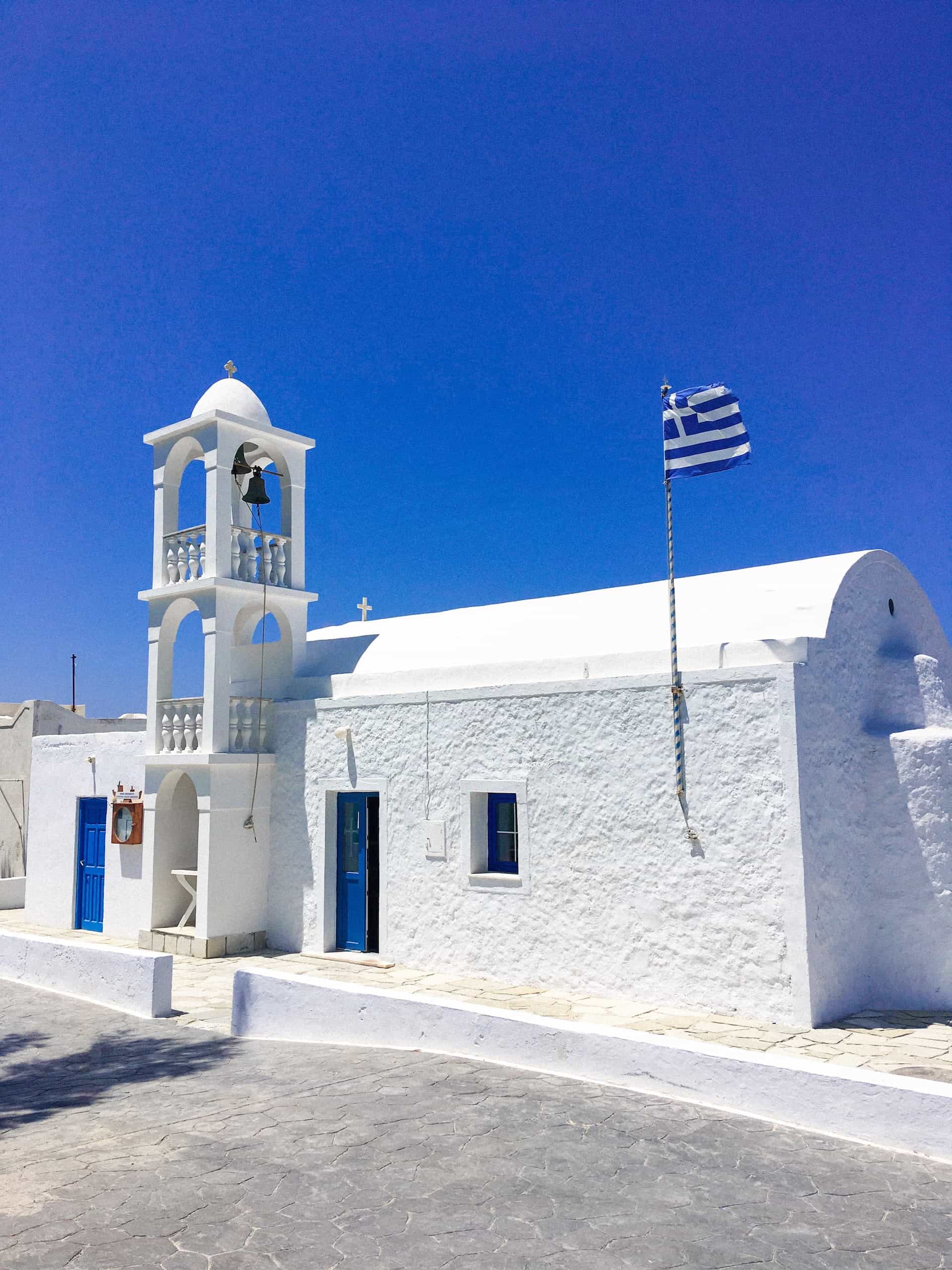 Zoodokos Pighi Greek Orthodox church next to Mandrakia beach in Milos, Greece.