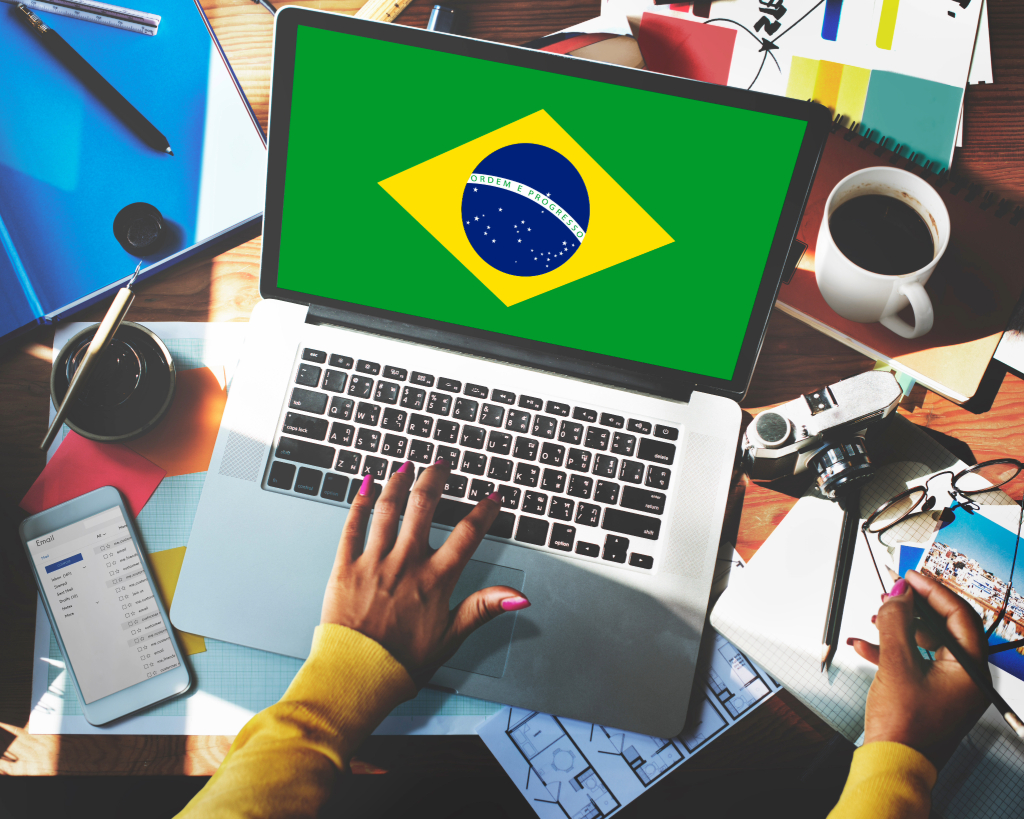The Brazilian Flag Shown on a Laptop Screen.